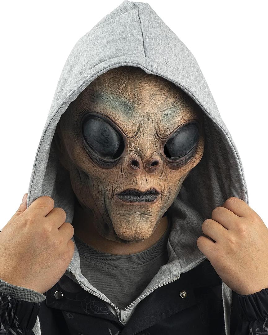 CreepyParty Alien Mask ET Dress Up Latex Full Head Scary Horror Mask Extraterrestrial Fancy Dress for Halloween Carnival Costume Party
