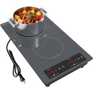 Double Induction Cooktop 110v-120v, GTKZW 2300W Electric Cooktop 20 inch Hot Plate Electric Stove Top with Plug in, Built-in and Countertop, 9 Power Levels, Timer & Safety Lock