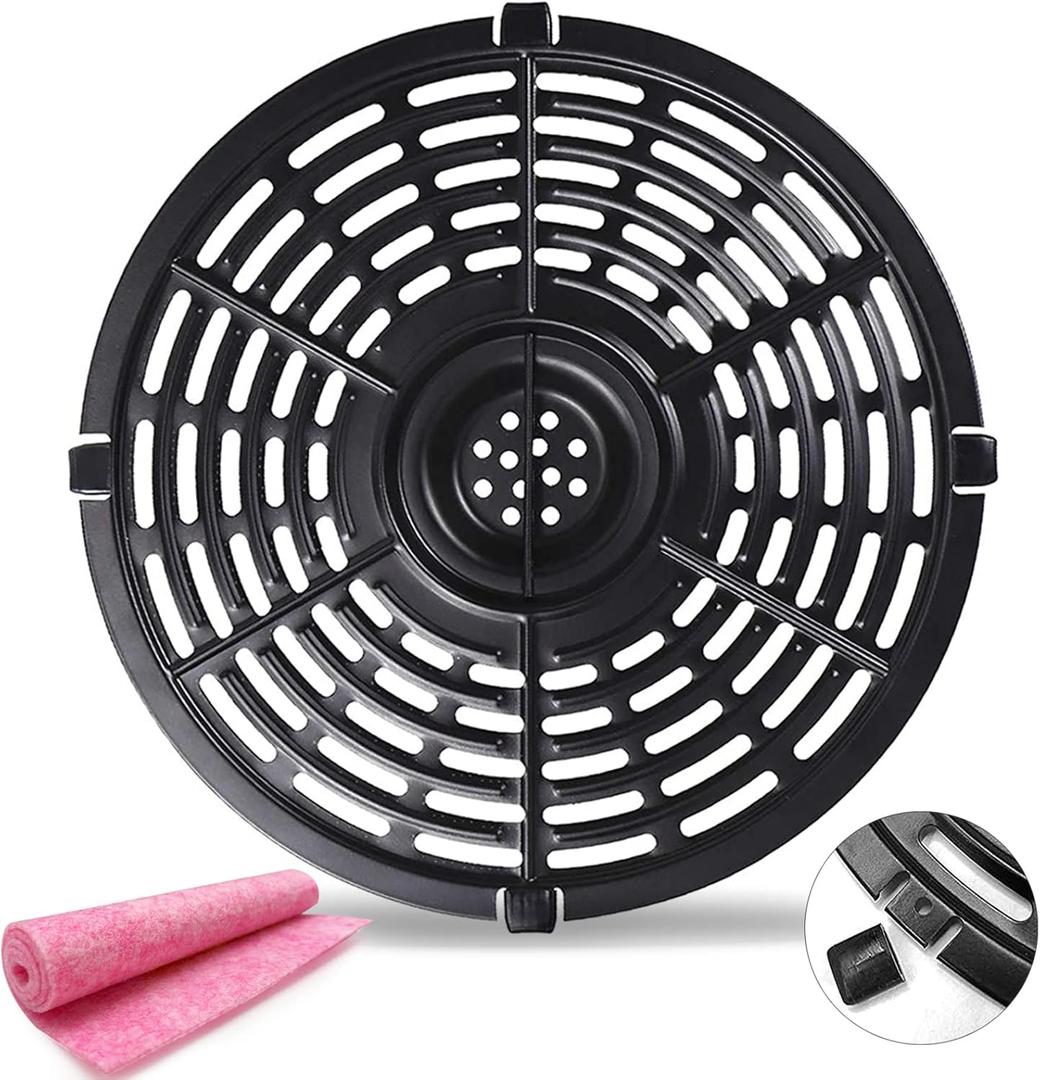 Air Fryer Replacement Parts Tray, Upgraded 5.0QT Round Grill Crisper Plate Non-Stick Coating Air Fryer Accessories Rack with Rubber Bumpers fir for Gowise Chefman Dash PowerXL etc., Dishwasher Safe