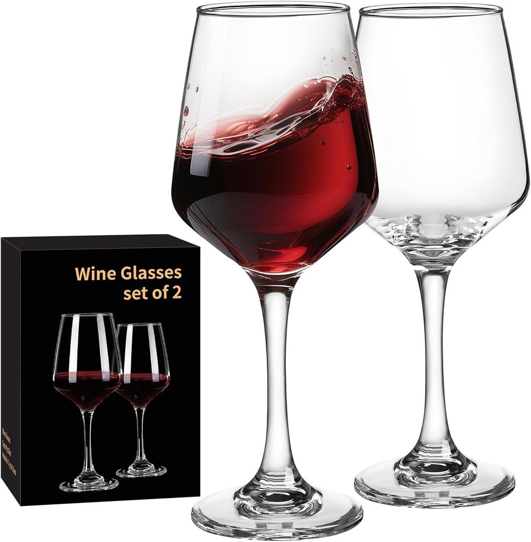 Red Glasses, White Glasses Set of 2, Hand Blown Glasses 15 oz, Copas De Vino with Long Stem Perfect for Wedding, Anniversary or Holiday Gifts Dishwasher Safe Christmas