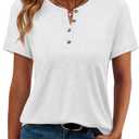 TICTICMIMI Women's Henley Short Sleeve Tops Button Down Casual Summer T Shirts Crew Neck Basic Tees,white, coral, black, XL 3Pcs