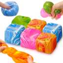 Gemscream 6 Pack Fidget Stress Cube Stress Ball Ice Cube Sensory Squeeze Blocks Anxiety Relief Sugar Balls for Party Favors Prizes Goodie Bag Stuffers (Gradient Flowing Style)