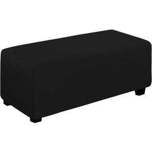 Easy-Going Stretch Ottoman Cover Folding Storage Stool Furniture Protector Soft Rectangle slipcover with Elastic Bottom (Ottoman X-Large,Black)