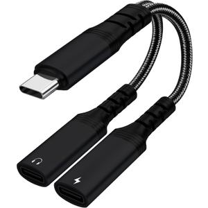 USB C Splitter 1 in 2 Out HiFi Audio Adapter, Dual USB C Headphone and Charger Adapter Support Call PD 60W Charge for iPhone 17/16 / 15 Series, MacBook, iPad, Galaxy S25 / S24 and More Black