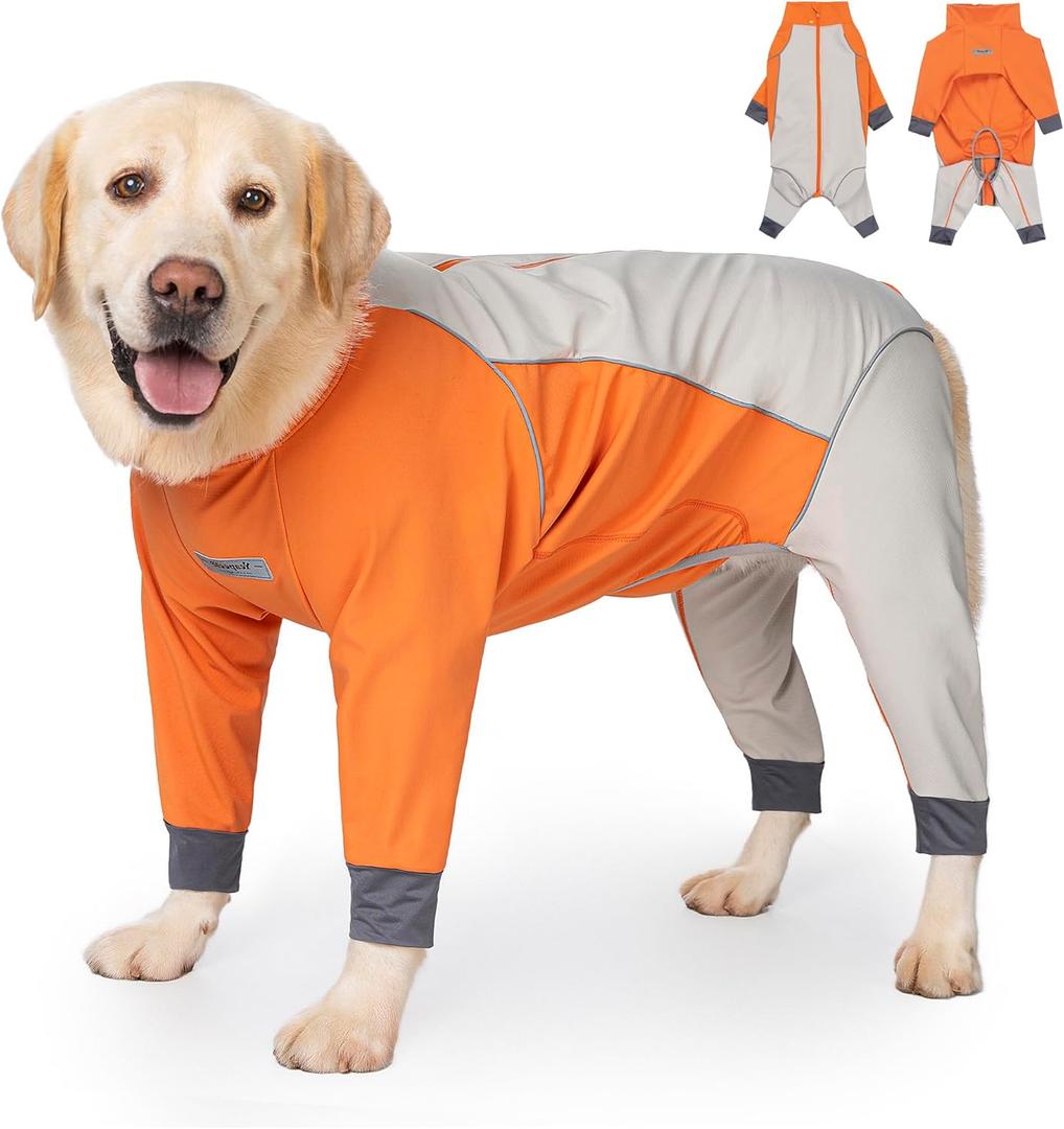 Dog Full Body Winter Coat, Waterproof Fleece Jacket for Small Medium Large Dogs Reflective Snowsuit with Zipper for Outdoor Skating (Orange, 3XL(Weight 33-53 lbs))