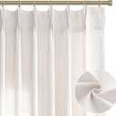 Natural Beige Pinch Pleated Semi Sheer Linen Curtains 84 Inch Length 2 Panels for Living Room Bedroom Cream Colored Boho Room Decor Light Filtering Back Tab Pinch Pleat Window Drapes 84 Inches Long