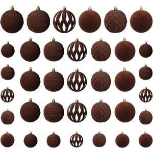 36pcs Velvet Ornaments for Christmas Trees, Flocked Christmas Balls Sets Assortment for Xmas Tree Holiday Decor (Brown)