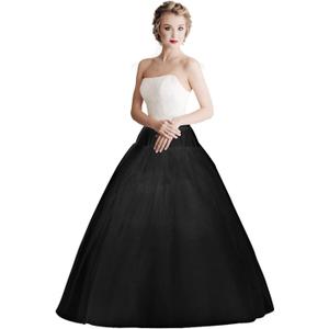 Women Petticoat Crinoline Underskirt Petticoat Skirt Full Floor Length Petticoat Slips for Wedding Dress (One Size, Hoopless-black)