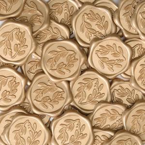 UNIQOOO Wax Seal Stickers - Olive Branch Wedding Invitation Envelope Seal Stickers, 100 Pcs Self- Adhesive Prosecco Metallic Lignt Gold Sticker, Perfect for Invitation, Christmas, Gift Wrapping