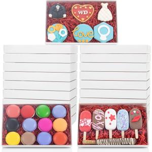 RomanticBaking 24 Pack 9 1/2" x 6" x 1 1/4" Clear White Cookie Boxes with Full Window,Bakery Cakesicle Boxes Macaron Boxes for Christmas Valentine's Halloween Easter Father's Mother's Day Wedding