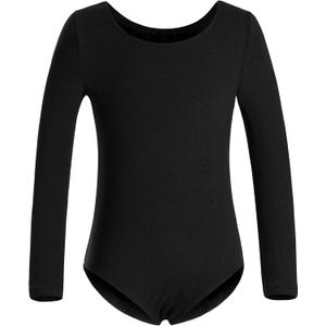 DANSHOW Girls' Team Basic Long Sleeve Leotard for Toddler Gymnastics Dance Ballet (XL (Age:8-10Y), Black)