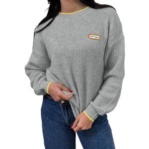 Saodimallsu Womens Sweaters Crew Neck Long Sleeve Knit Contrast Piping Stripe Lightweight Casual Fall Pullover Tops 2025 (Medium, Grey)