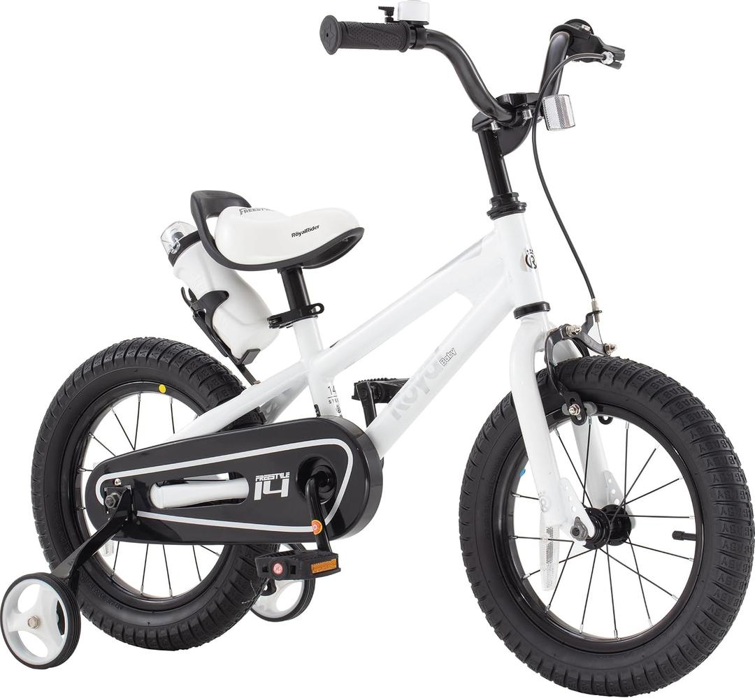 RoyalBaby Freestyle Toddlers Kids Bike 12 Inch Childrens Learning Bicycle with Training Wheels Boys Girls Beginners Ages 3-4 Years, White