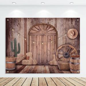 Cowboy Decorations Backdrop Western Party Decorations Rustic Background Banner Props Barn Farm Wild West Party Backdrop Vinyl Cowboy Birthday Supplies for Birthday Country Photography (6 x 8 ft)