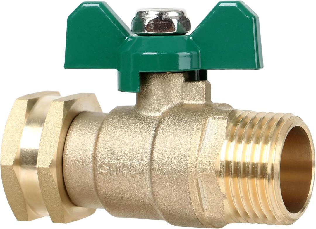 STYDDI Full Flow Brass Garden Hose Shut Off Valve, Heavy Duty 1-Way No Restricted-Flow Water Shut-Off Connector, 3/4 GHT High Flow Hose Ball Valve Adapter Coupling, Lawn Hose-end Flow Control Valve