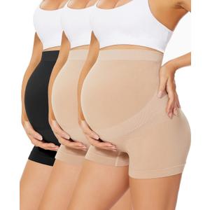 Womens Seamless Maternity Boyshort Underwear Over Bump, Pregnancy High Waisted Shapewear Panties for Support Belly (X-Large, 2pack Nude+black)
