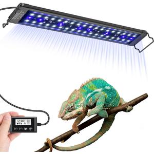 18-Inch LED UVA UVB Light for Reptiles with Controller, Full Spectrum UVA & UVB Reptile Light with Auto 24-Hour Cycle Timer & 10 Dimmable for Bearded Dragons, Turtles, Frogs, Snakes, Plants