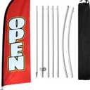 8FT Open Signs, Open Flag for Business, Open Feather Flag with Base, Open Flags with Pole Kit, Ground Stand for Outside Open Day Advertising (Red)