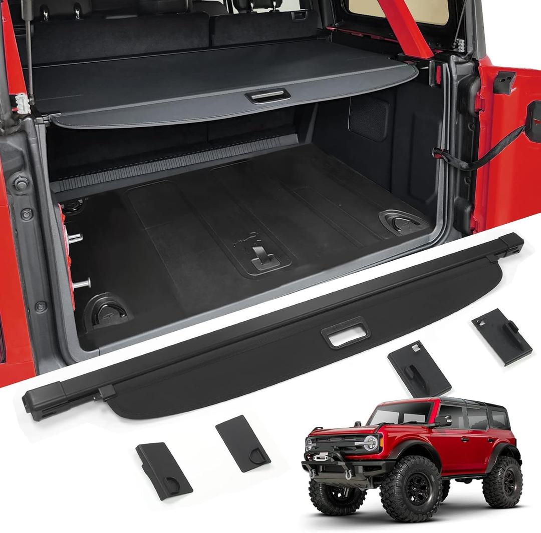 Mabett Upgrade Trunk Cargo Cover for Ford Bronco Accessories 2021 2022 2023 2024 4-Door Retractable Rear Trunk Cargo Shade Cover Security Shield Shade(Not fit for Bronco Sport or Bronco 2-Door)