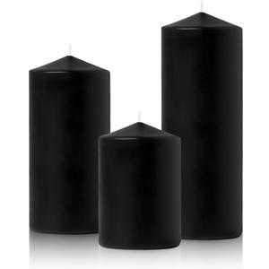 Set of 3 Different Size Black Pillar Candles, Unscented Dripless Large 3x4 3x6 3x8 Inch Long Lasting Cylinder Column Wax Candles for Halloween Home Table Decor Power Outage Emergency Hurricane