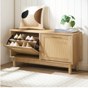 HOOBRO Shoe Storage Bench Entryway, Rattan-Like Shoe Bench with Flip Drawers, Narrow Shoe Rack Bench, Shoe Cabinet with Rattan Doors, Wooden Shoe Organizer for Entryway Hallway, Natural NL51HX01