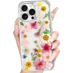 Loheckle for iPhone 16 Pro Max Case for Women - Girls Cute Glitter Dried Flower Floral Girly Aesthetic Kawaii Sparkle Sparkly Bling Unique Handmade Phone Cover for Apple 16 Promax 6.9", Fen