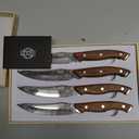 Jikko Bushido Edition Japanese AUS-8 Steak Knife Set (4 pcs) with Rosewood Handles | Premium Full-Tang Carving Knives for Meat, Steak & BBQ Razor Sharp 15 Edge, Gift Collectors Box