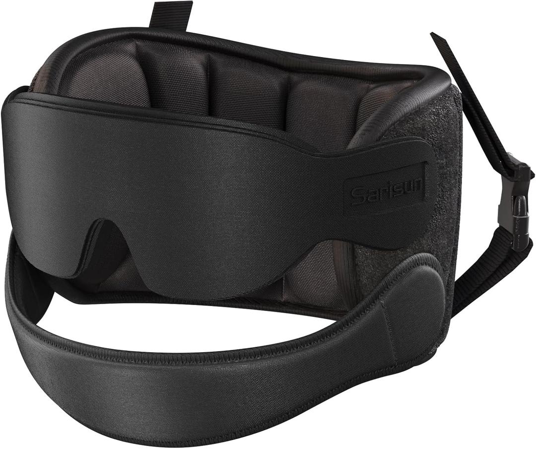 SARISUN Airplane Pillow Combo with Chin Strap, Travel Pillows for Airplanes with Sleep Eye Mask, Plane Pillow for Long Flights, Car Road Trip, 360° Headrest, Stop Bobblehead, Black