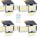 Mokot Solar Lights Outdoor, 288 LED 2800LM Motion Sensor Outdoor Light with Remote Control, 4 Heads IP65 Waterproof Solar Flood Security Lights for Outside Patio Wall - 4Pack