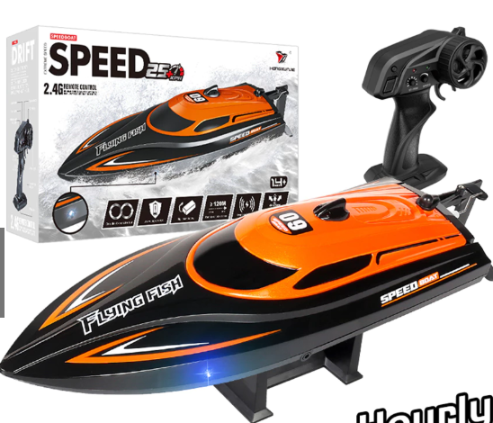 RC Racing Boat, High Speed Remote Control Boat for Pools/Lakes, Hobby Waterproof Rechargeable RC Boat for Kids Boys 8-12, LED Lighting, 2 Batteries