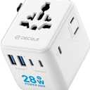 Universal Travel Adapter, International Travel Plug Adapter with 3 USB-C 2 USB-A Ports, with Extra 2 Prong AC Outlet All in One Portable Socket, for USA, UK, EU, AU 224+ Countries (White)