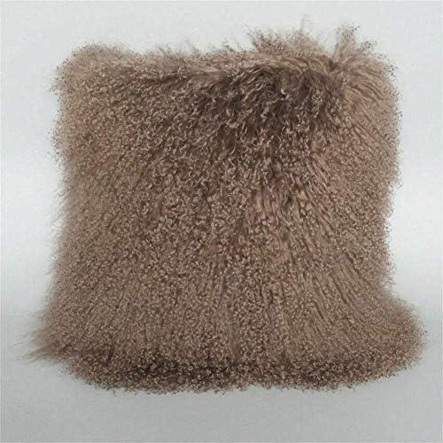 Mongolian Fur Pillow Cover in Burgundy Real Lamb Fur Throw Cover for Bedroom Living Room 16 x 16inch Khaki Home Decorative
