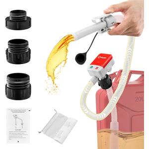 Saker Fuel Transfer Pump Battery Powered, Automatic Portable Fuel Pump with Auto-Stop, 51'' Extra Long Hose, 3.2 Gallon per Min, 3 Can Adapters, for Gasoline, Diesel and Oil
