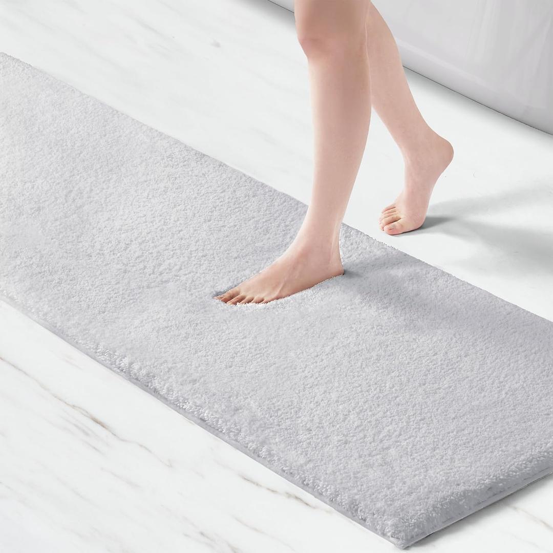 Madison Park Marshmallow Bathroom Rug Non Slip, Luxrurious Plush Bath Mat, Absorbent, Quick Dry, Spa Design Bath Room Dcor, 24x72, Silver