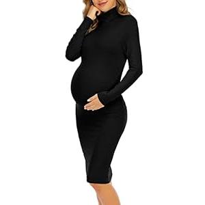 Yeshape Maternity Dresses for Women Winter Long Sleeve Maternity Bodycon Dress for Baby Shower Maternity Photoshoot, XL, Black
