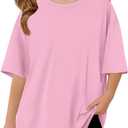 ZDC Girls Short Sleeve T Shirts Kids Summer Oversized Tops Trendy Crewneck Basic Tees 5-14 Years (Pink)