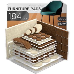 2 x 184 PCS Felt Furniture Pads, Chair Leg Floor Protectors, Furniture Sliders for Hardwood Floors, Cabinet Bumpers, Anti Scratch, Reduce Noise(Brown & Beige)