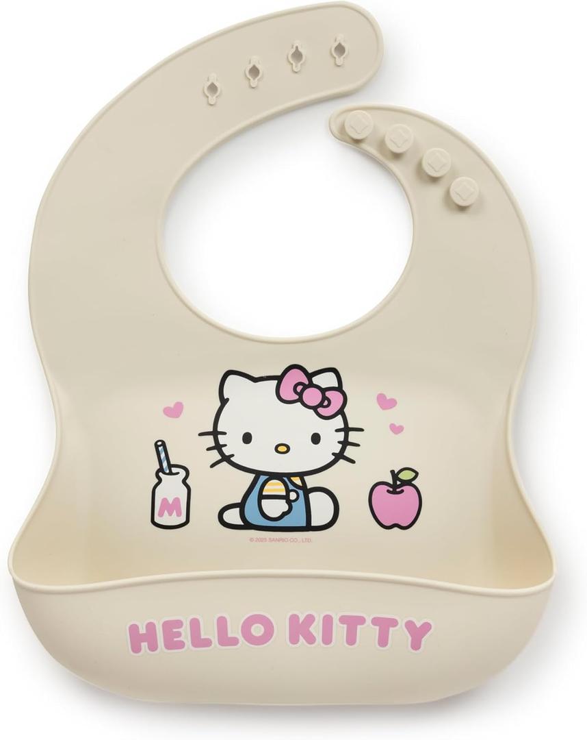 JuJuBe x Hello Kitty Cherry Blossoms Silicone Baby Bib, Soft Baby Bibs for Toddlers, Adjustable Neck, Deep Pocket for Mess Control, Dishwasher Safe, Easy to Clean Toddler Feeding Essentials