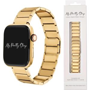 My Pretty Strap - Compatible Apple Watch Band Strap, Stainless Steel Fashion iWatch Replacement Strap- Easy Resizing, No Tool Needed, Fits Most Wrists- Series 1-11, SE and Ultra (44MM / 45MM / 46MM / 49MM / (Series 1-3 - 42MM), Angelic Gold)