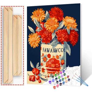 Tucocoo Orange and Red Flowers in a Tin Can Paint by Numbers Kits 16x20 inch Canvas DIY Oil Painting for Kids, Students, Adults Beginner with Brushes Acrylic Pigment Vintage Style Painting(DIY Frame)