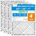 LotFancy 20x25x1 Air Filter MERV 8 4-Pack, Electrostatic Pleated Furnace & AC Filter, Captures Dust, Pet Hair, Pollen, Actual Size: 19.75"x23.75"x0.75"