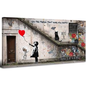 Banksy Wall Art Graffiti Wall Decor Little Girl with Red Balloon Picture for Bedroom Street Pop Art Canvas Prints Abstract Flower Black Cat Poster Modern Artwork Living Room Office Decorations 20x40"