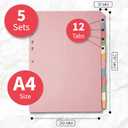 12 Tab Dividers for 3 Ring Binder - Colorful 12 Tab Binder Dividers for Easy Organization - Durable 12 Dividers for Binders (5 Pack)