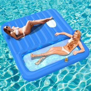 Inflatable Tanning Pool Lounger Float,Lake Floats for Adults - 71" X 71" Large Pool Floats with Headrest and Cup Holder Sunbathing Pool Lounge Raft Floatie Toys Water Filled Bed Mat Pad﻿