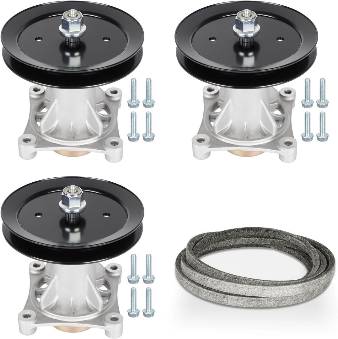 54" Deck Rebuild Kit Fit for Husqvarna Craftsman YTH2454 LGT2654, Includes 3 Spindles 187292 192870 532187281, 3 Pulleys 129861 153535 532173436, 1 Belt 196103