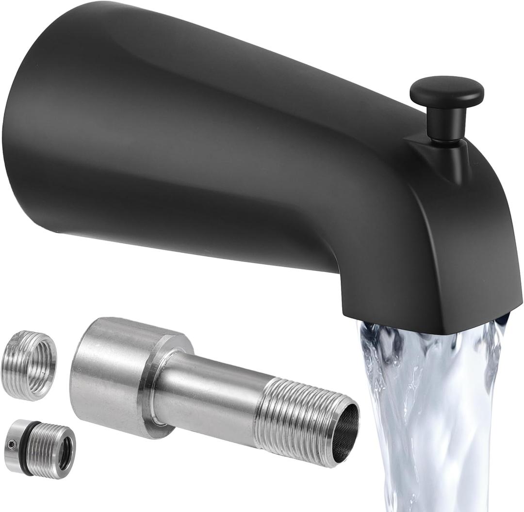 KES Leakproof All Metal Tub Spout with Diverter, 5-3/8" Bathtub Faucet Replacement with 18/8 Stainless Steel Extension Nipple, Universal Fit 3/4,1/2IPS & 1/2 Copper Pipe, Matte Black, PTSN301-BK