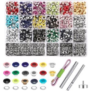 Metal Eyelets Grommets, 680Pcs 17 Colors 3/16 inch Metal Grommets Kit, Multi-Color Eyelets Set with Installation Tool, Measuring Tape and Storage Box for DIY Shoes Belt Clothes Crafts Bag