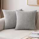 MIULEE Throw Pillow Covers Soft Corduroy Decorative Set of 2 Boho Striped Pillow Covers Pillowcases Farmhouse Home Decor for Couch Bed Sofa Living Room 16x16 Inch Light Grey