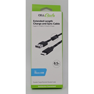 CellCandy Extended Length Charge & Sync Cable Micro USB 6.5 Feet, Black