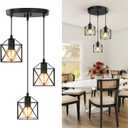 3 Light Pendant Lighting, Farmhouse Hanging Light Fixture for Kitchen Island & Dining Room, Industrial Vintage Ceiling Lamp with E26 Base, Adjustable Height, Matte Black